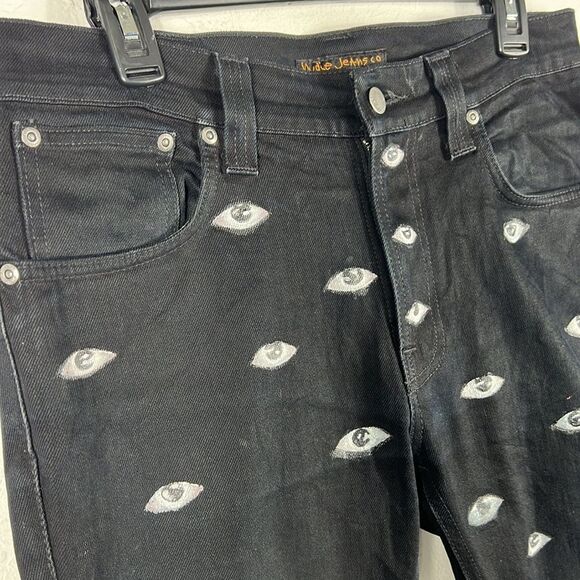 👁️👁️ NUDIE JEANS CO. Black Denim “EYE” Graphic Jeans - RARE - Sz 32 - *READ* - Picture 6 of 14